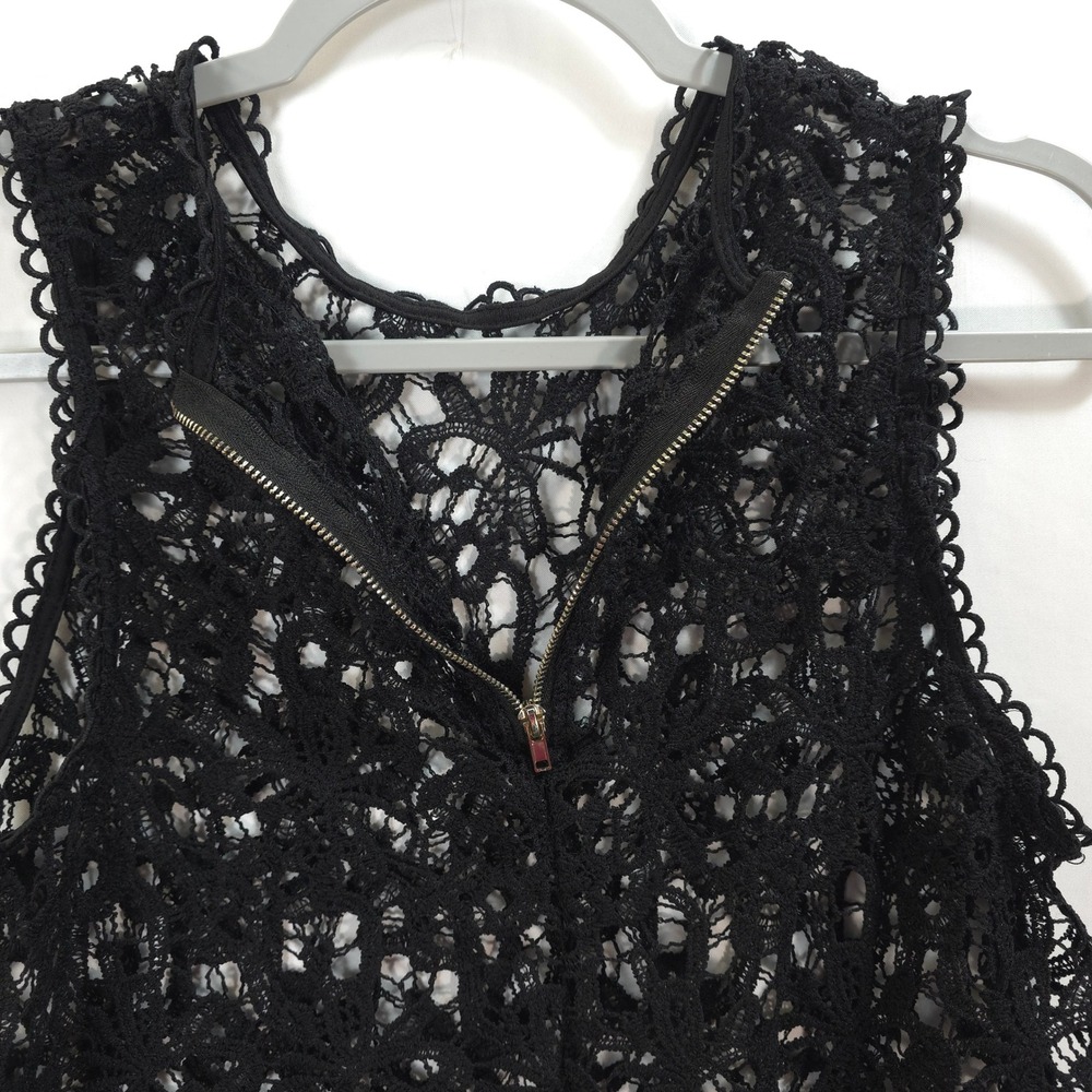 Black Crochet Lace Sleeveless Top Women S M Boho Sheer Zip Back Indie Sleaze - Picture 6 of 6